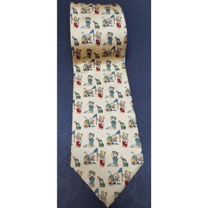 MBP Neck Tie Yellow Bears Golf Golfers Clubs  100% Silk 56” USA